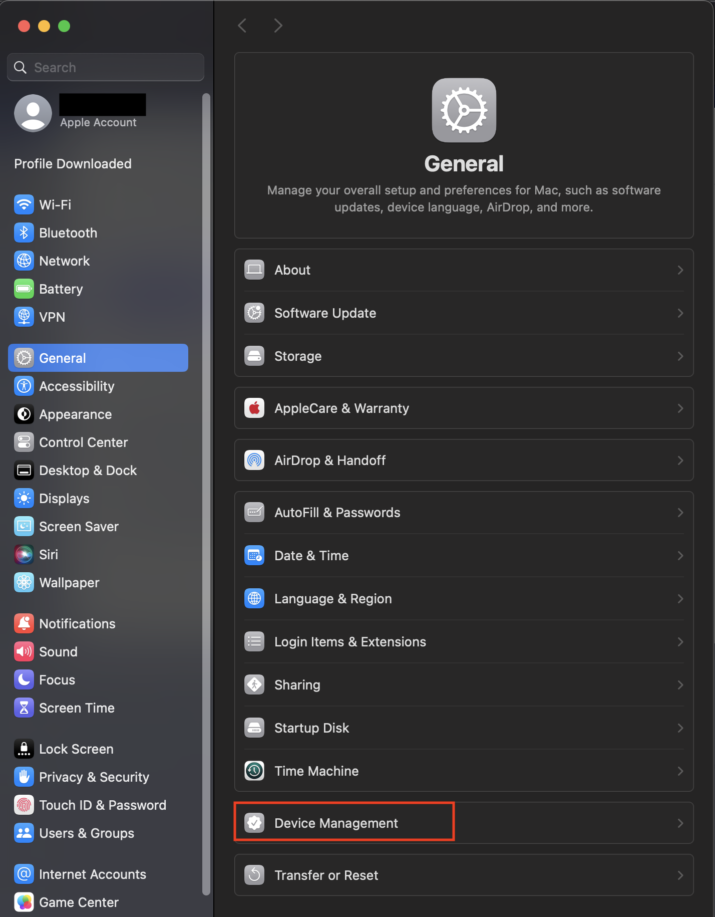 Device Management under General system settings