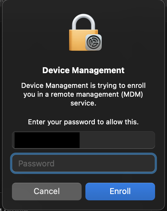 Admin Consent prompt and password required to enroll in profile